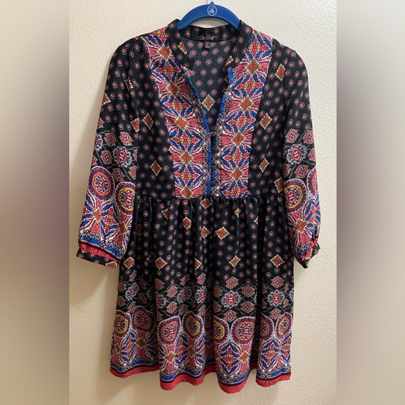 BeBop Bohemian Peasant Tunic Top Small-Antique Look Buttons Blue,White,Yellow - Picture 2 of 12